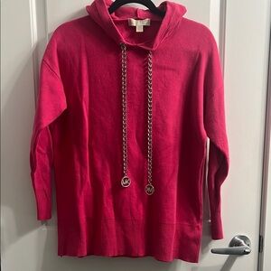 Michael Kors Pink Hooded Sweater with Chain Accents